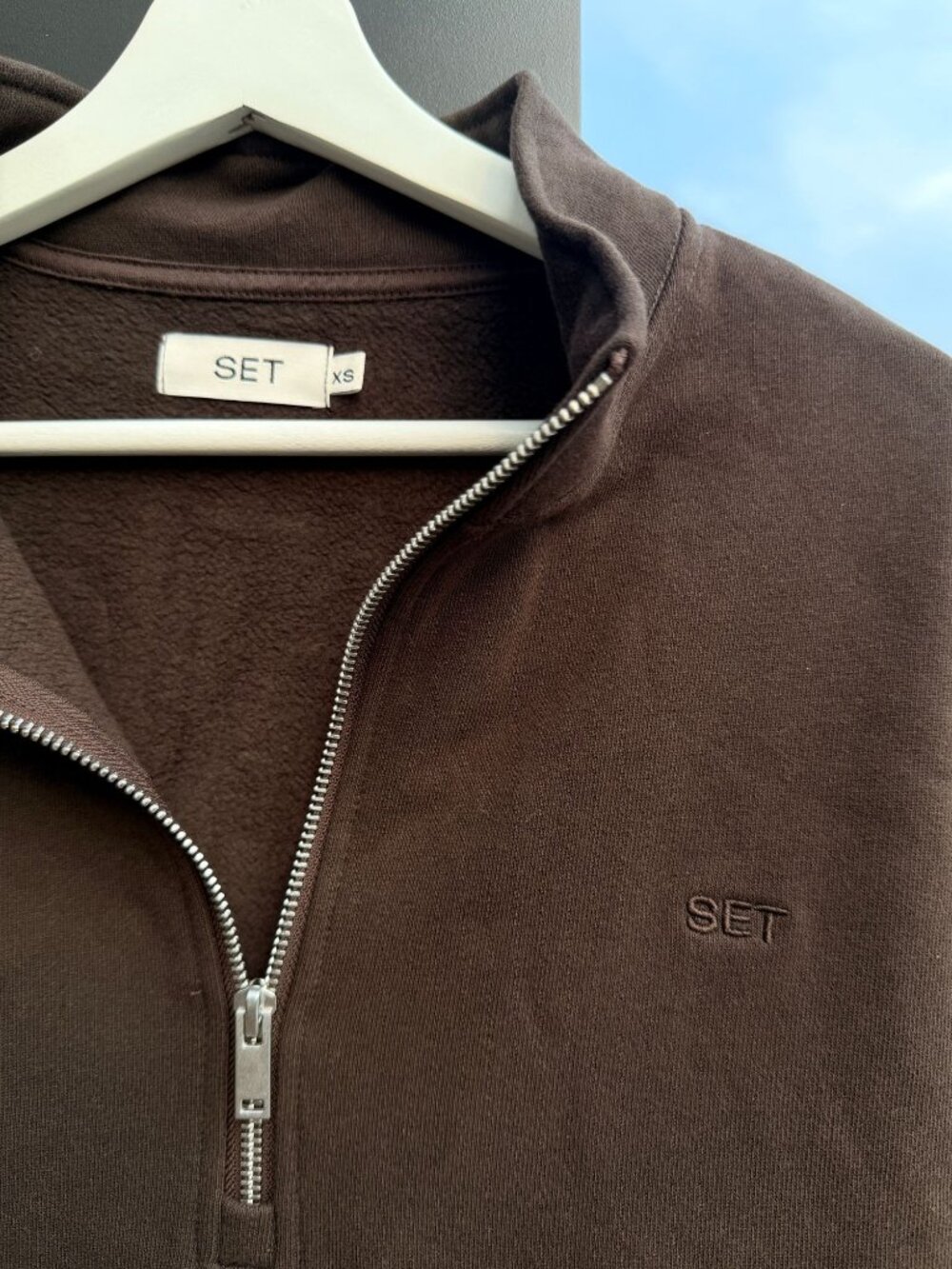 SET Active Heavyweight Sweats Half Zip Sweatshirt Dark Brown XS NWOT - Picture 4 of 10